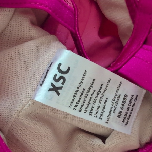 New Weissman Pink Sequin Dance Leotard Costume Ruffled Skirt Halter Top Sz XS - Picture 2 of 9